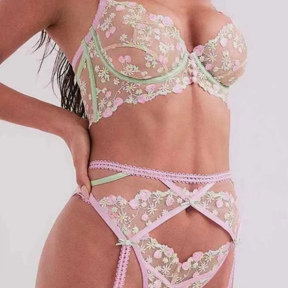 For Love & Lemons Victoria's Secret Lace Strawberry Garter Belt Pink Floral XS